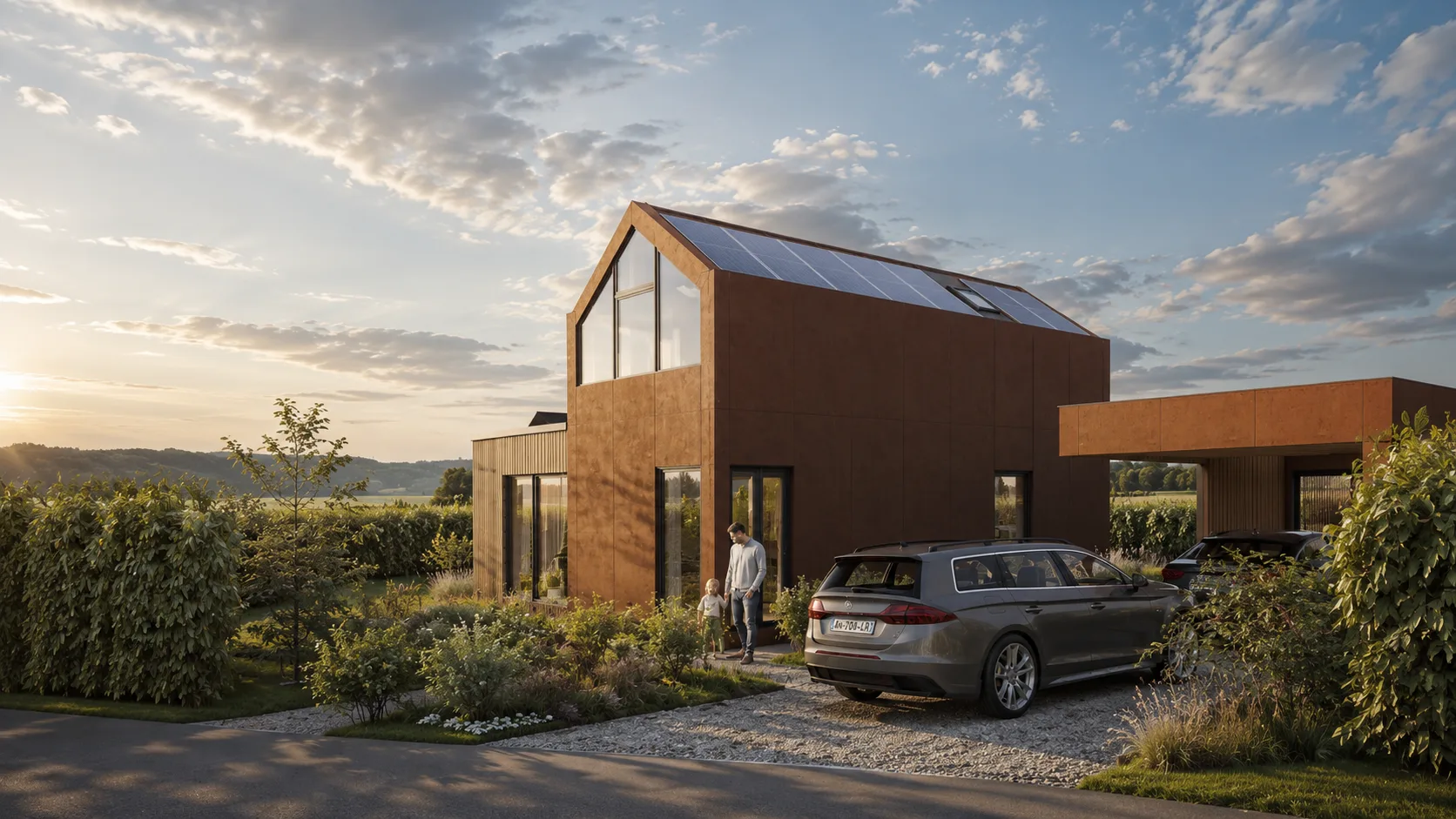 Rendu d’architecture d’une maison familiale évolutive Evolution Habitat à Wasseiges